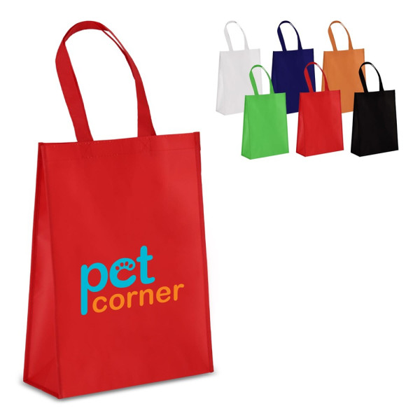 R-PET Tragetasche aus laminiertem Non Woven 30 x 12 x 40cm 105g/m²